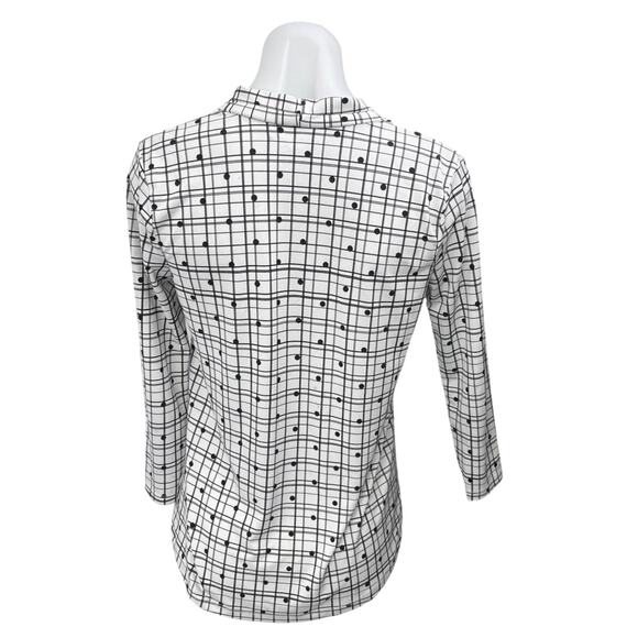 Charter Club White Black Plaid Polka Dots Long Sleeve Button Down Shirt Top Sz S - Picture 2 of 4